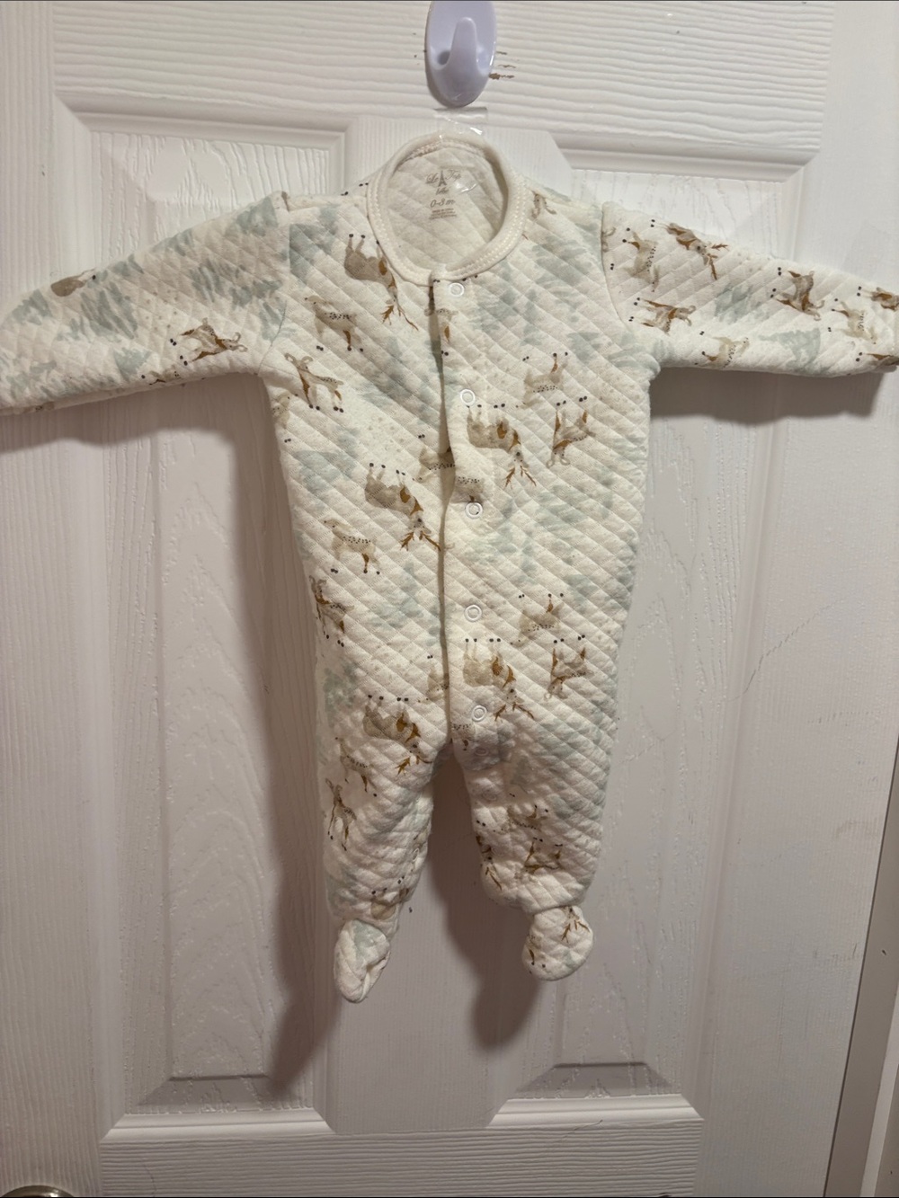 Le Top Quilted Cream Deer-Print Footed One-Piece